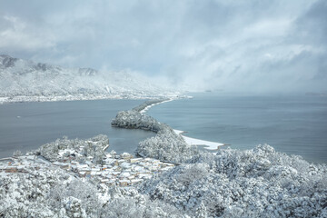 京都府 天橋立 飛龍観 雪景色