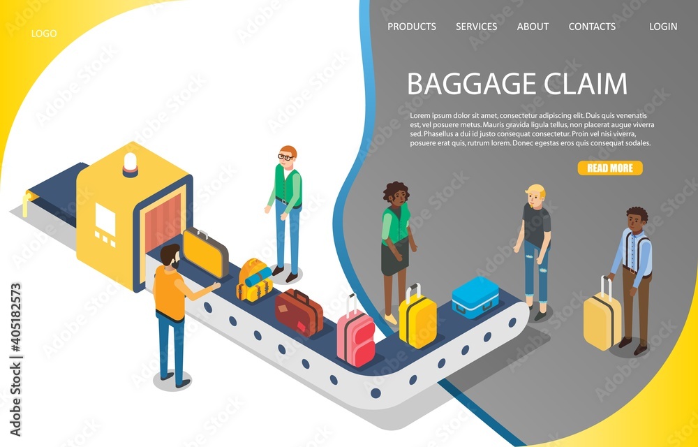 Poster airport baggage claim vector website template, landing page design for website and mobile site devel