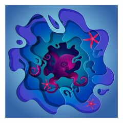 Octopus on the seabed Paper Cut