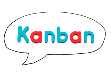 Fototapeta premium Alphabet letter with word kanban in black line hand drawing as bubble speech on white board background
