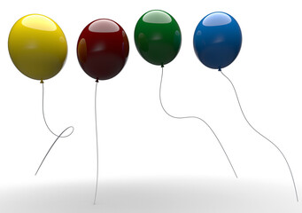 Yellow, red, green and blue balloons in transparency background.
