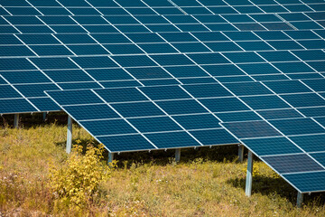 Solar panels in aerial view. Solar panels system power generators from sun
