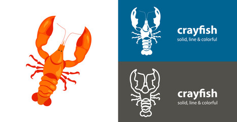 Crayfish isolated vector icon. sea line solid flat icon