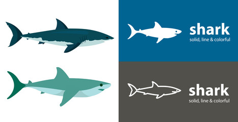 shark isolated vector icon. sea line solid flat icon