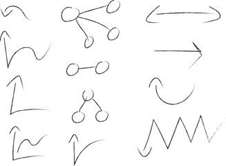 Abstract simple arrow vectors. Simple arrow icons. Doodle writing design. Geometric arrows. Hand drawings. Presentation arrows. Arrows and circle hand drawings.