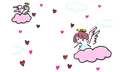 Angels throwing hearts in sky