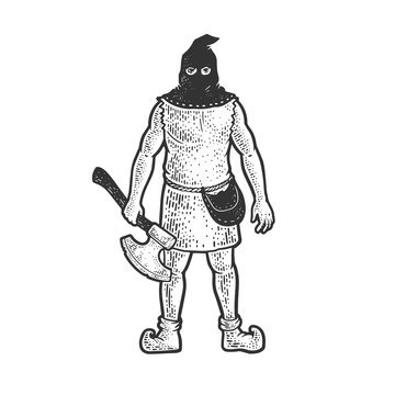 recommend clip art: medieval executioner sketch engraving vector illustration. T-shirt apparel print design. Scratch board imitation. Black and white hand drawn image.