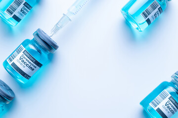 Disease outbreak. Medical syringe with needle for protection flu virus and coronavirus. Covid...