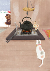 伝統的な古い日本家屋のイラスト