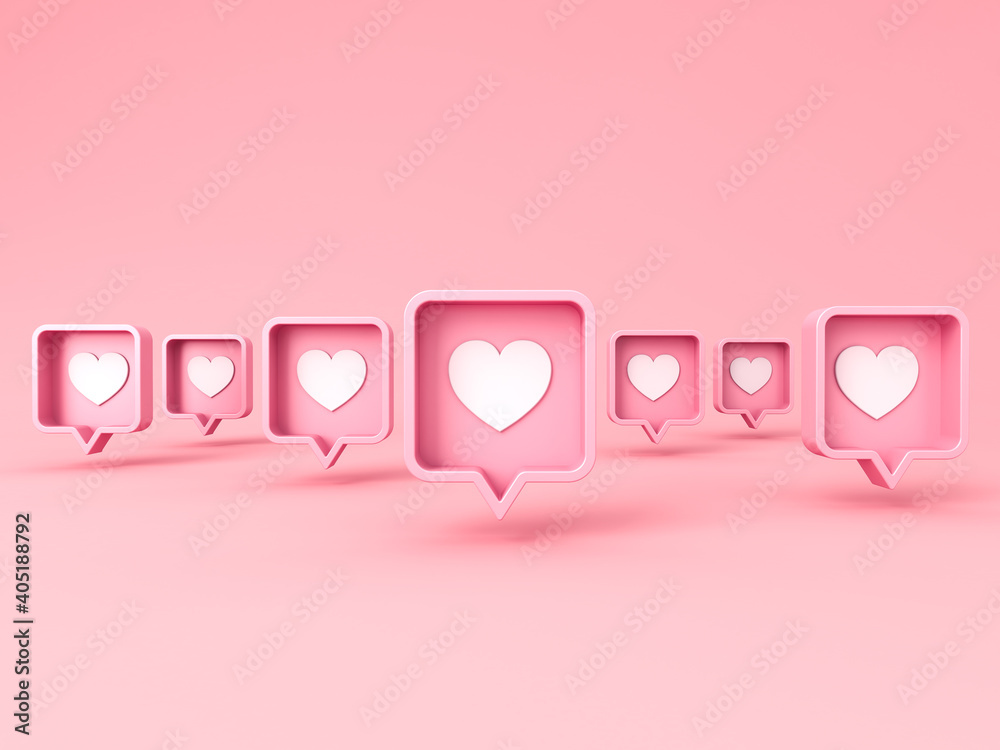 Poster sweet pink social media notification love like heart concepts isolated on pink pastel color backgrou