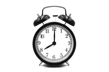 eight o'clock old alarm clock isolated on white