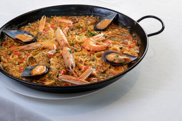 Spanish seafood Paella ,with crayfish, squid, mussel and prawn