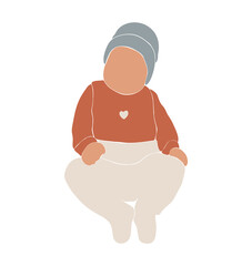 Abstract boho vector, cute baby silhouette, baby boho portrait, abstract silhouette baby girl, nursery vector, abstract kids illustration, boho child design