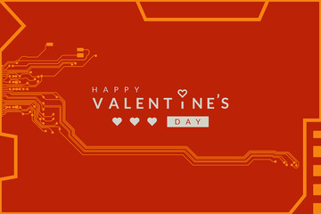Valentine's day background with printed circuit board design.