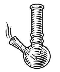A black and white vector smoking bong illustration on white background