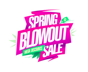 Spring blowout sale, mega discounts vector banner design