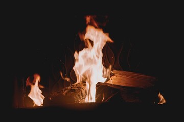 fire burning in fireplace