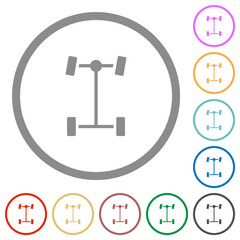 Front differential flat icons with outlines