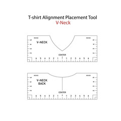 T shirt Ruler Vector Bundle. T-shirt Alignment Placement Tool V-Neck - front, back. Printable templates. Stock illustration