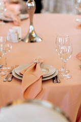 Restaurant pink wedding tables, banquet, table server