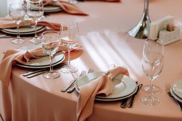Restaurant pink wedding tables, banquet, table server