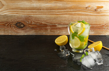 Cold Lemon Cocktail Drink with Copy Space