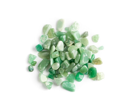 Green quartz pebbles isolated, aventurine polished stones