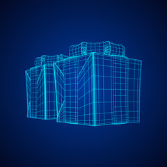 Gift Box with ribbon. Wireframe low poly mesh vector illustration.
