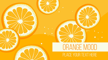 Natural postcard and banner concept with oranges. Vector illustration.