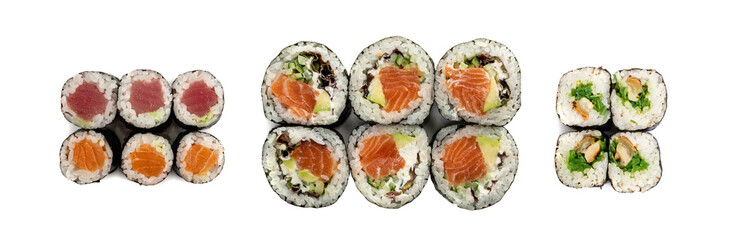 Futomaki Philadelphia Sushi Rolls Top View Isolated