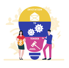 Flat design with people. ITT - Invitation To Tender acronym, business concept background.   Vector illustration for website banner, marketing materials, business presentation, online advertising.