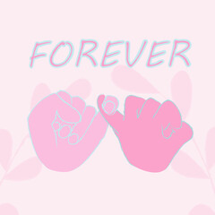 A pinky promise on a pink background. Vector illustration of two hands locking of the pinkies