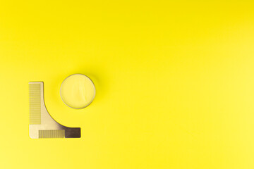 Beard grooming kit for men on yellow background