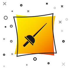 Black Fencing icon isolated on white background. Sport equipment. Yellow square button. Vector.