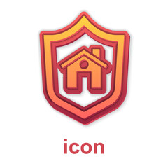 Gold House with shield icon isolated on white background. Insurance concept. Security, safety, protection, protect concept. Vector.