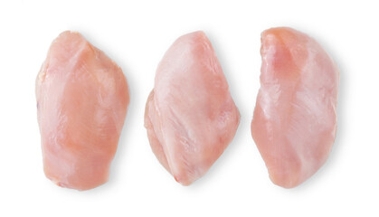 raw chicken breast fillets close up isolated on white background