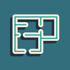 Fototapeta premium Green House plan icon isolated on green background. Long shadow style. Vector.