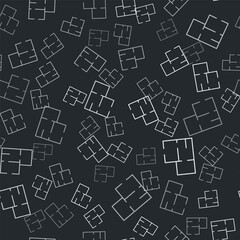 Grey House plan icon isolated seamless pattern on black background. Vector.