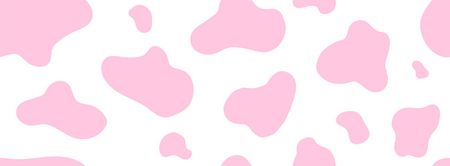 Pink cow seamless pattern. Vector long abstract background with repeated stains on a white background