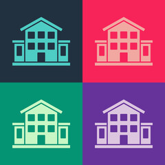 Pop art House icon isolated on color background. Home symbol. Vector.
