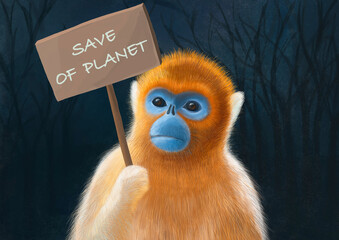 ValenGolden snub-nosed monkey asks to save the planet.