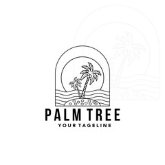 two palm tree line art logo minimalist vector symbol illustration design
