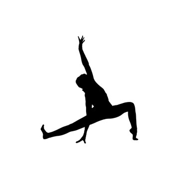 Silhouette of a woman doing gymnastics on a white background.