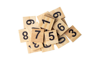 Math number wooden on white background, education study mathematics learning teach concept.