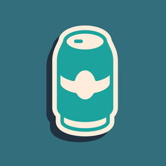 Green Beer can icon isolated on green background. Long shadow style. Vector.