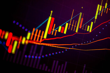 Candlestick chart in financial stock market on digital number background. Forex trading graphic design and Stock market trading trend as concept.