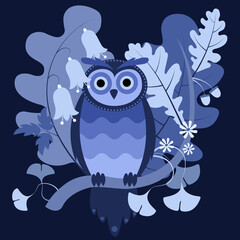 Blue monochrome owl