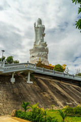 big statue of guanyin bodhisattva on mount in Ho Quoc pagoda (Vietnamese name is Truc Lam Thien Vien) with , Phu Quoc island, Vietnam