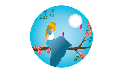 Person on tree with Moon vector