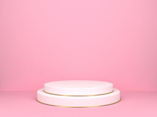 White round stage on pink background. 3d rendering